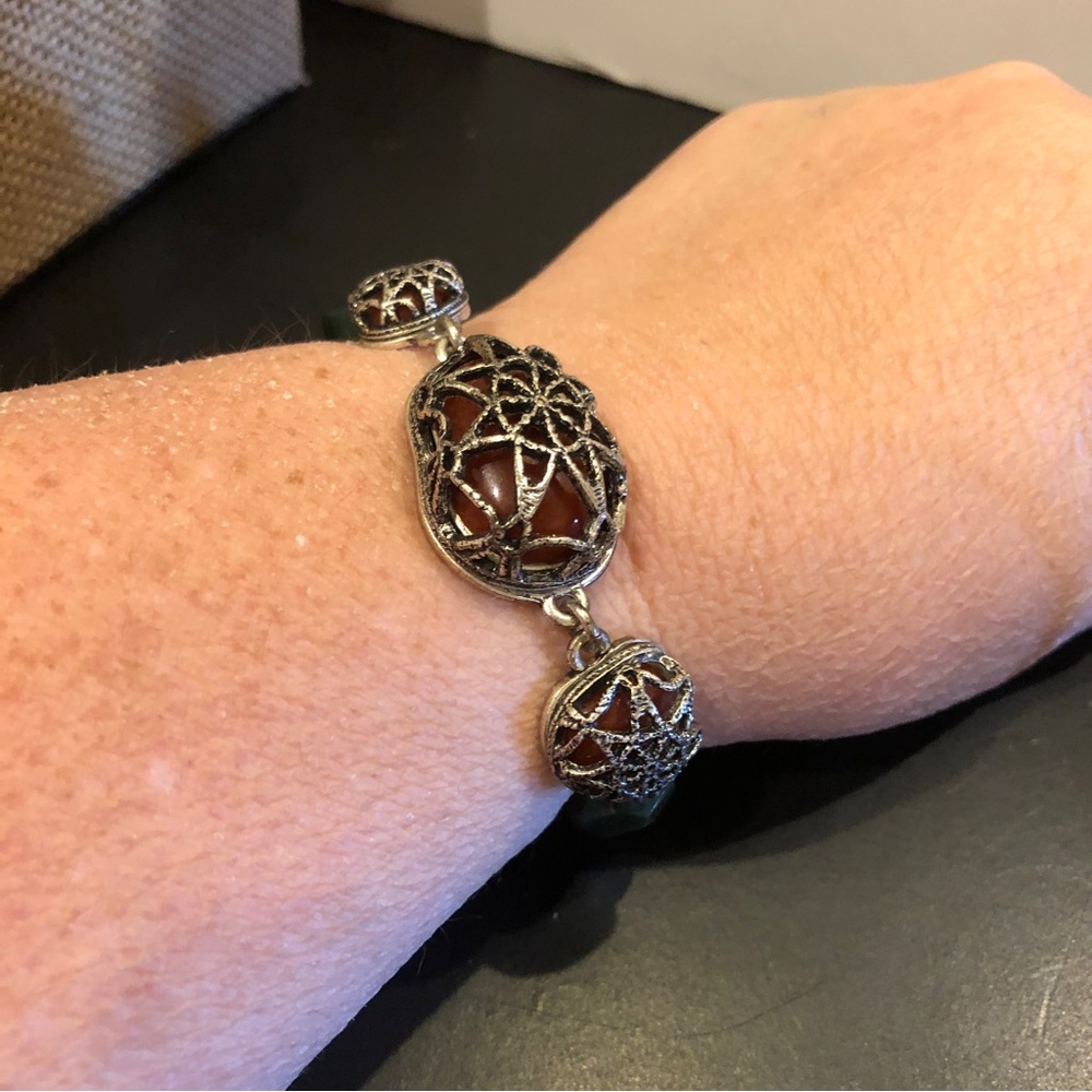 Lucky Brand Bracelet  - Gold & Silver tone w/ red & green acrylic stones, toggle - Picture 5 of 10